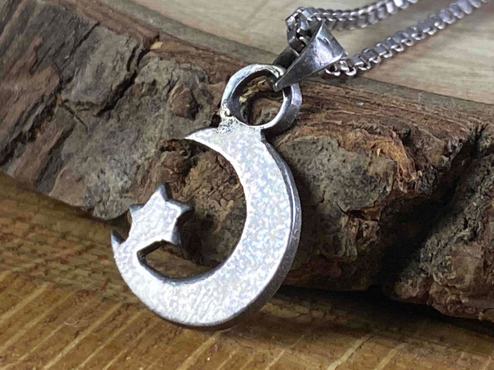 Vintage Sterling Moon Star Charm & Necklace (1 of 3)