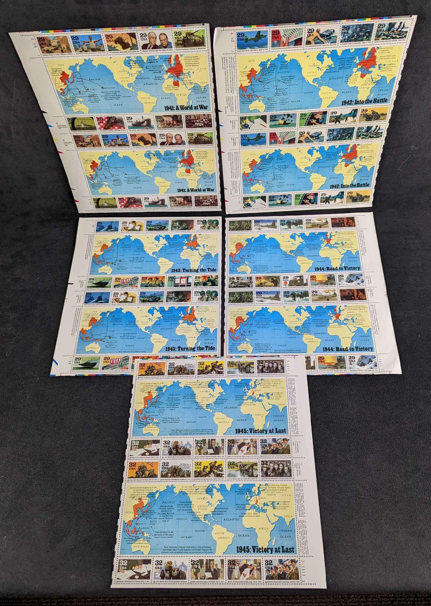 5 Uncut World War II Map US Postal Stamps (1 of 8)