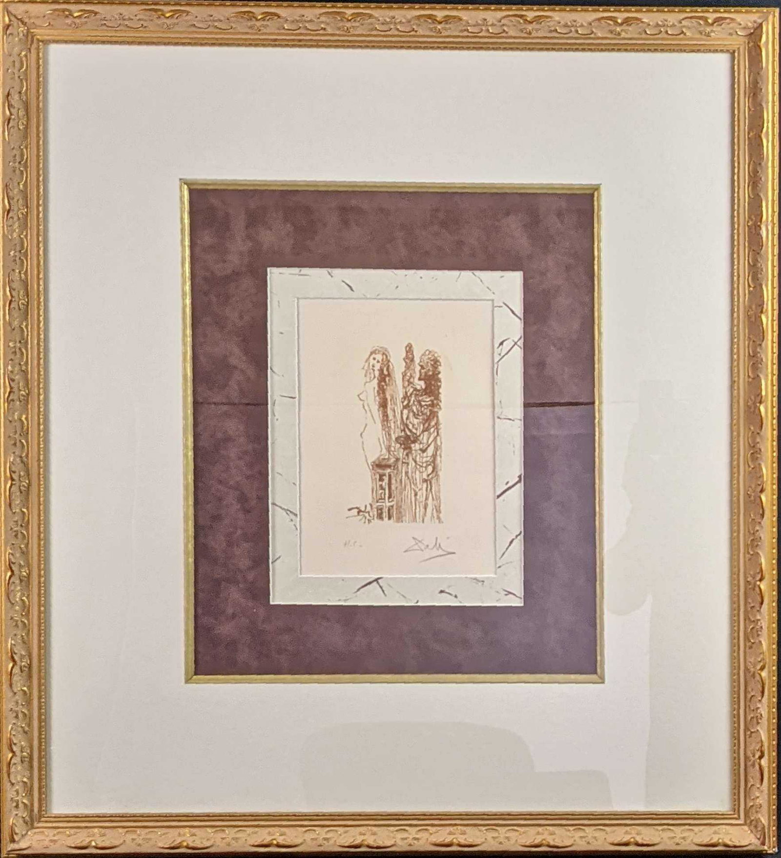 Framed Salvador Dali AD Editon Lithograph Man With Woman Nude: Framed Salvador Dali AD Edition Lithograph Man With Woman With COA. This print is labeled "HC" which indicates it's an artist's proof. Framed print is approx 29" x 1" x 32 1/2". The print is approx 7"