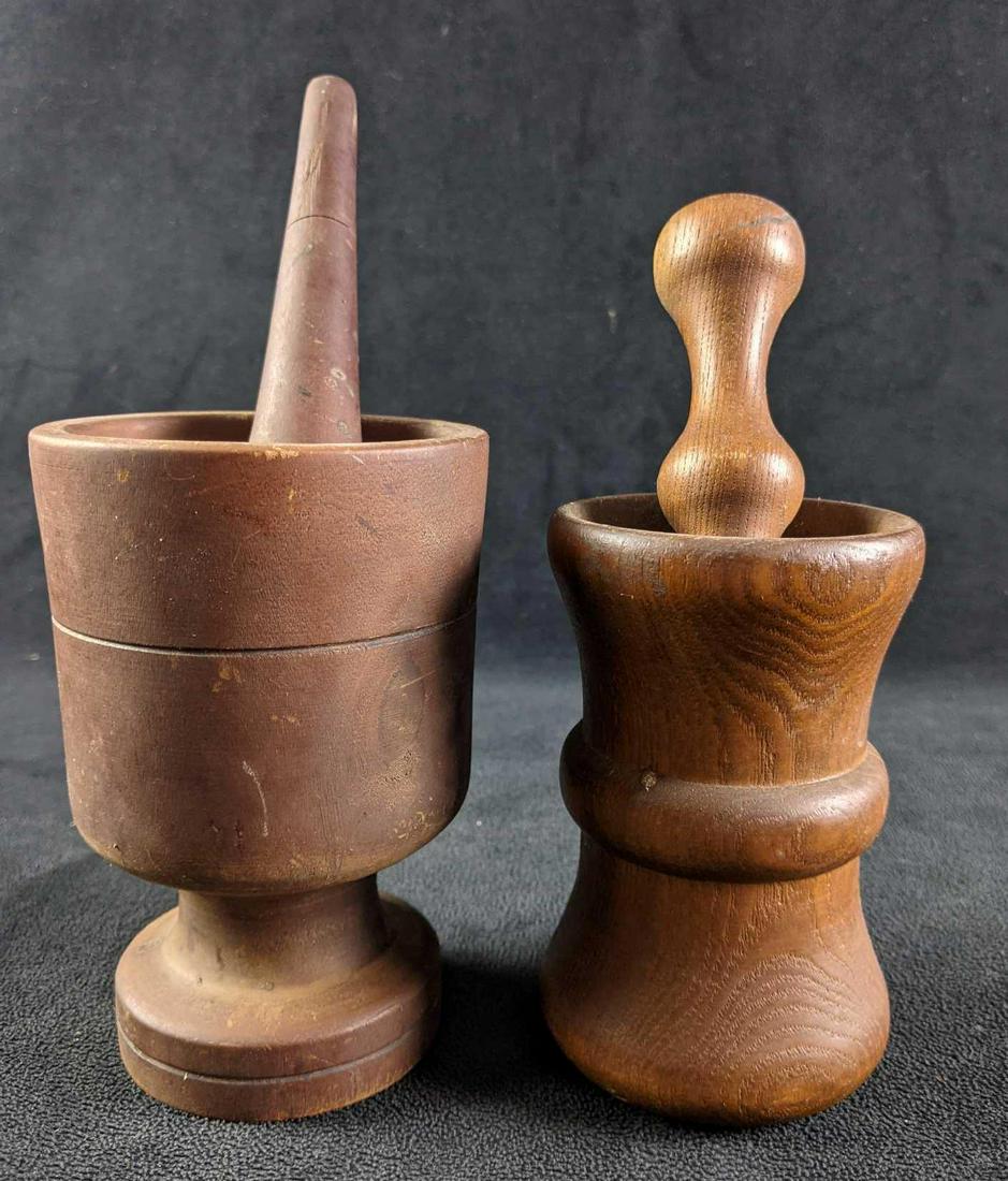 A Pair of Vintage Wooden Mortar and Pestles (1 of 8)