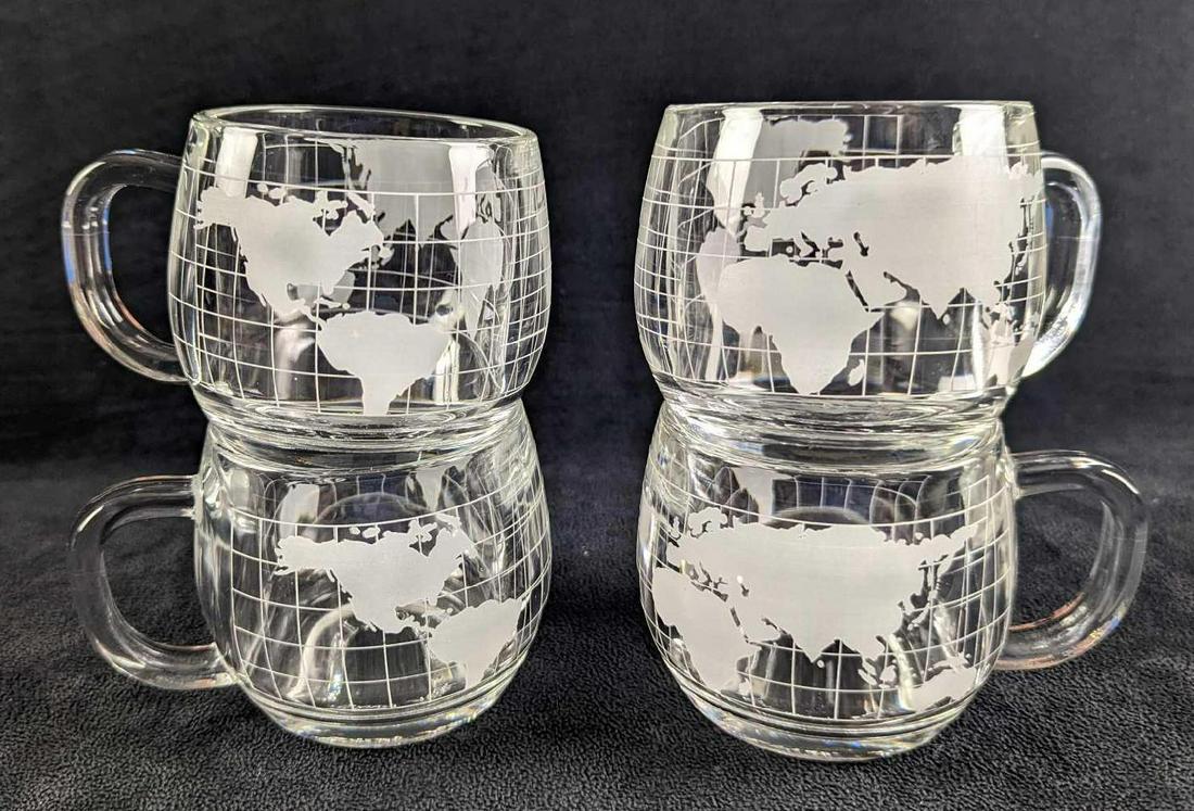 4 Vintage Nestle Nescafe World Globe Etched Glass Mugs (1 of 9)