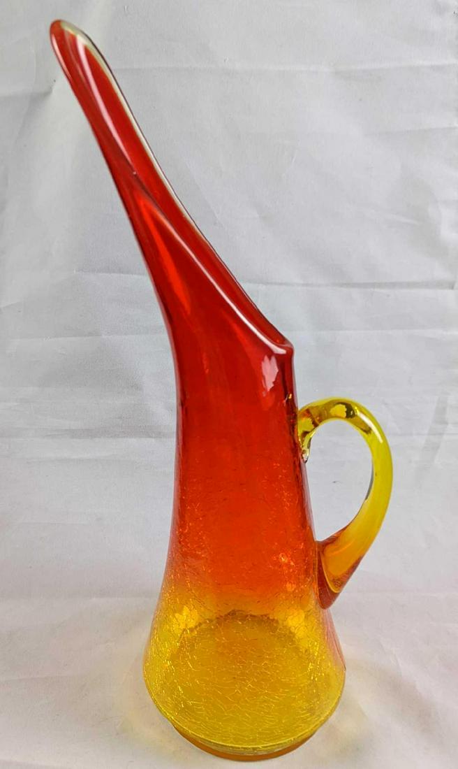 1960's Kanawha Amberina Crackle Glass Ewer Vase (1 of 6)