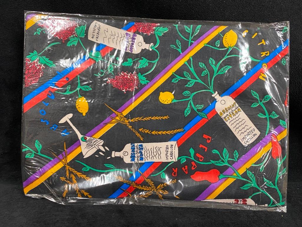 Absolut Vodka Rare Nicole Miller Silk Scarf New: Absolut Vodka Rare Nicole Miller Silk Scarf New Vintage 100% silk scarf by Nicole miller, for Absolut Vodka in the 1990s. This silk scarf is still in the original packaging, and has never been used or