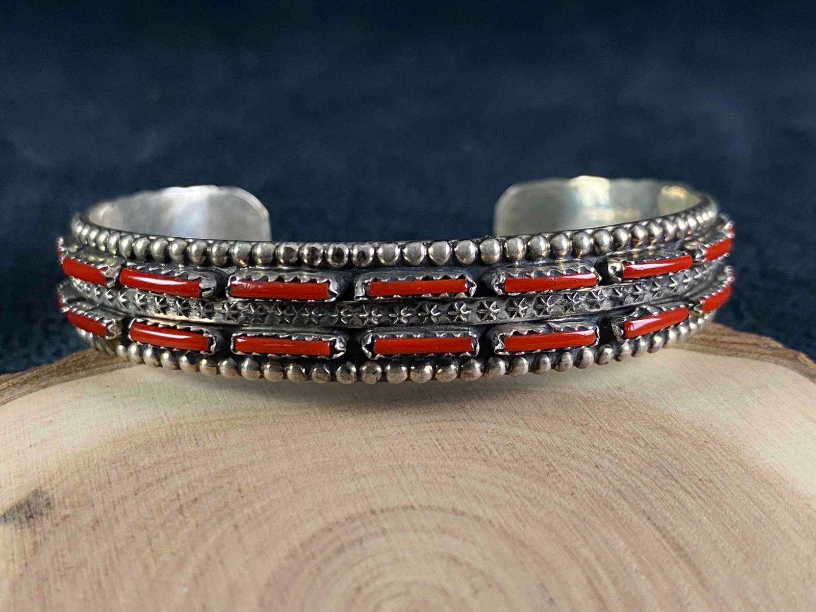 Navajo Yazzi Johnson Red Coral Arrow Sterling Cuff (1 of 13)