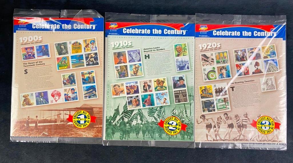 3 Sheets of USPS "Celebrate the Century" Stamps (1 of 6)