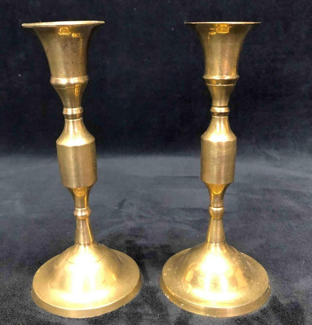 Vintage Pair Of Short Brass Candlestick Holders (1 of 4)