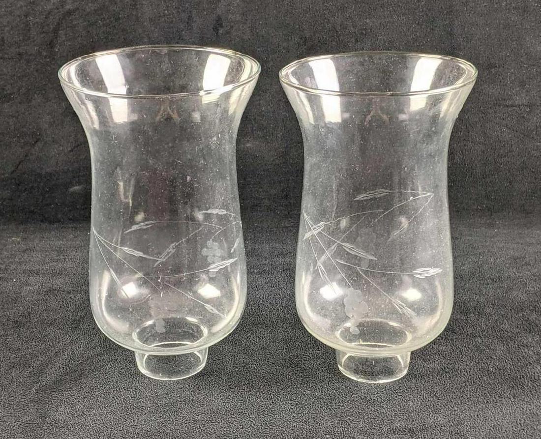 Glass Hurricane Lamp Shades With Leaf Etchings (1 of 6)