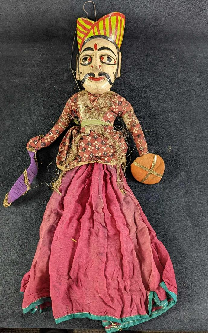 JB Vintage Burmese Style Handmade Wood Marionette Doll: Vintage Burmese Style Handmade Wooden Head Marionette/Doll. This is approx 9" x 4" x 23" and it weighs 1.60lb. The doll is in a good, vintage condition with some color/paint loss along with some chips