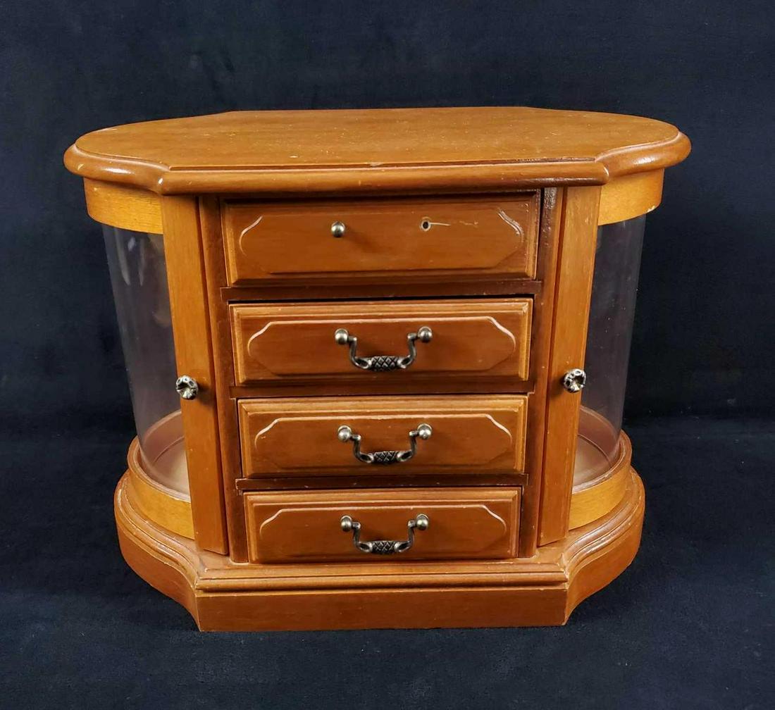 Wooden Jewelry Cabinet W Side Necklace Hangers (1 of 9)