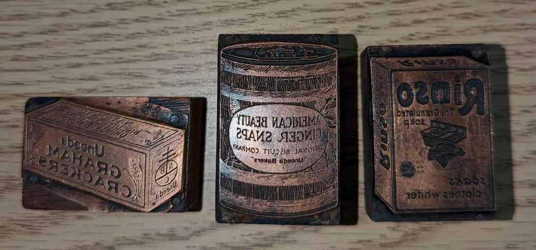 3 Vintage Advertising Newspaper Printing Blocks Stamps (1 of 5)