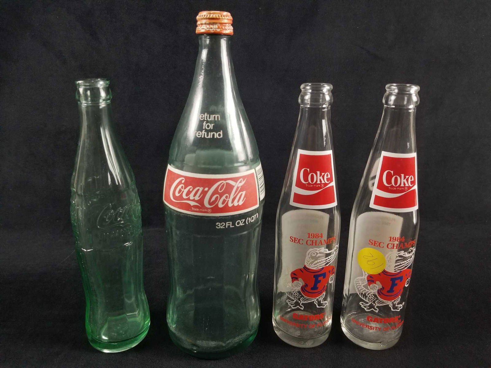 Lot of 4 Vintage Coca-Cola Florida Gators 1984 Champs Green White Glass Bottle (1 of 11)