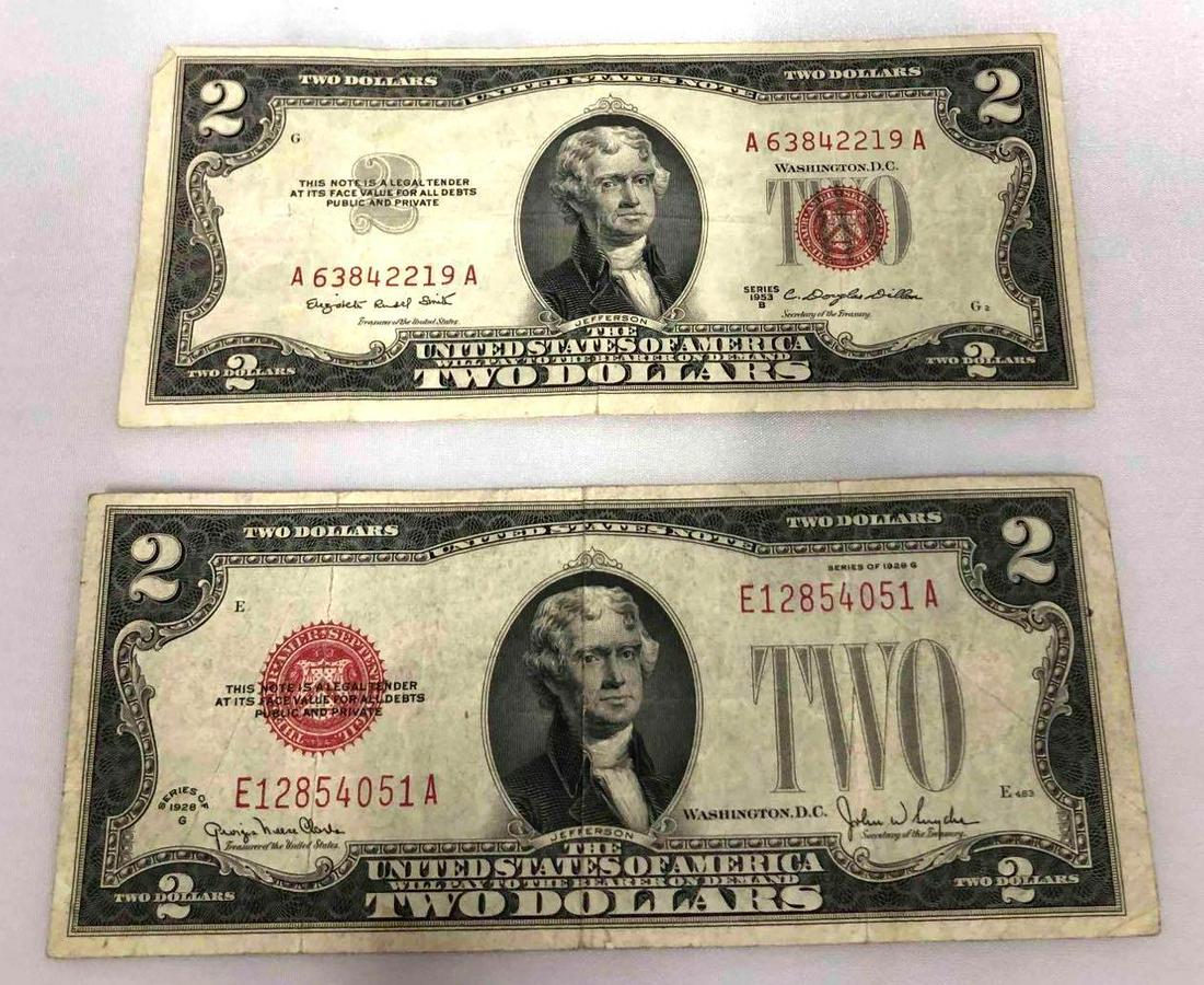 Lot Of Two $2 Bills With Red Seal 1928 & 1953 (1 of 7)