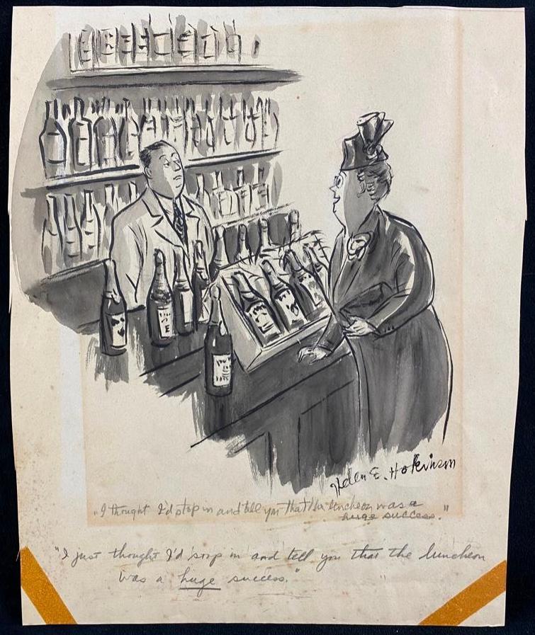 Helen E. Hockinson Original Ink & Wash New Yorker: Helen E. Hockinson Original Charcoal & Watercolor Original Helen E. Hockinson cartoon done for the New Yorker Magazine in the late 1930s or early 1940s. Hockinson did 68 covers and over 1800 cartoons 