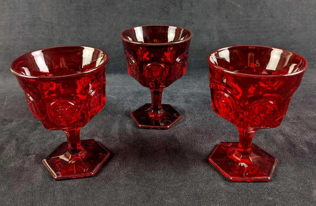 Three Vintage Retired Fostoria Ruby Coin Champagne Glasses (1 of 8)