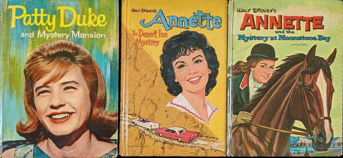 3 Vintage Hardcover Disney Children's Mystery Books: This lot includes: (1) Patty Duke And Mystery Mansion by Doris Schroeder. Published by Whitman Publishing Company, Racine, Wisconsin. Copyrighted in 1964. (1) Walt Disney's Annette: The Desert Inn Mys
