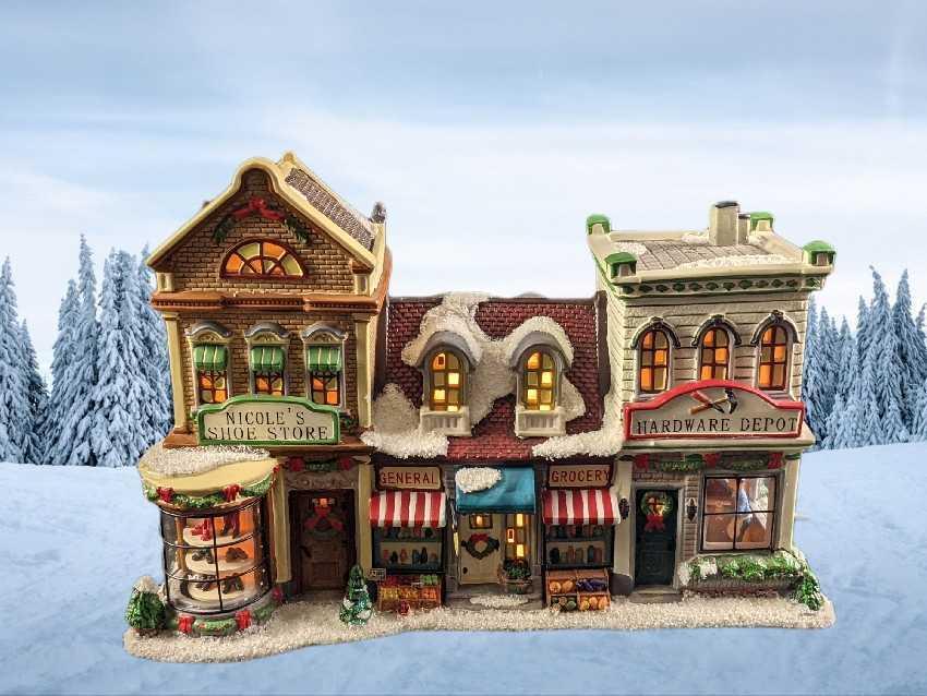 Village Collection St. Nicholas Square Shopping Center: Retired Village Collection St. Nicholas Square Shopping Center. Hand-painted ceramic with intricate detail. Convenient plug-in design that uses one 7 Watt Type C bulb (included). Was tested and it wor
