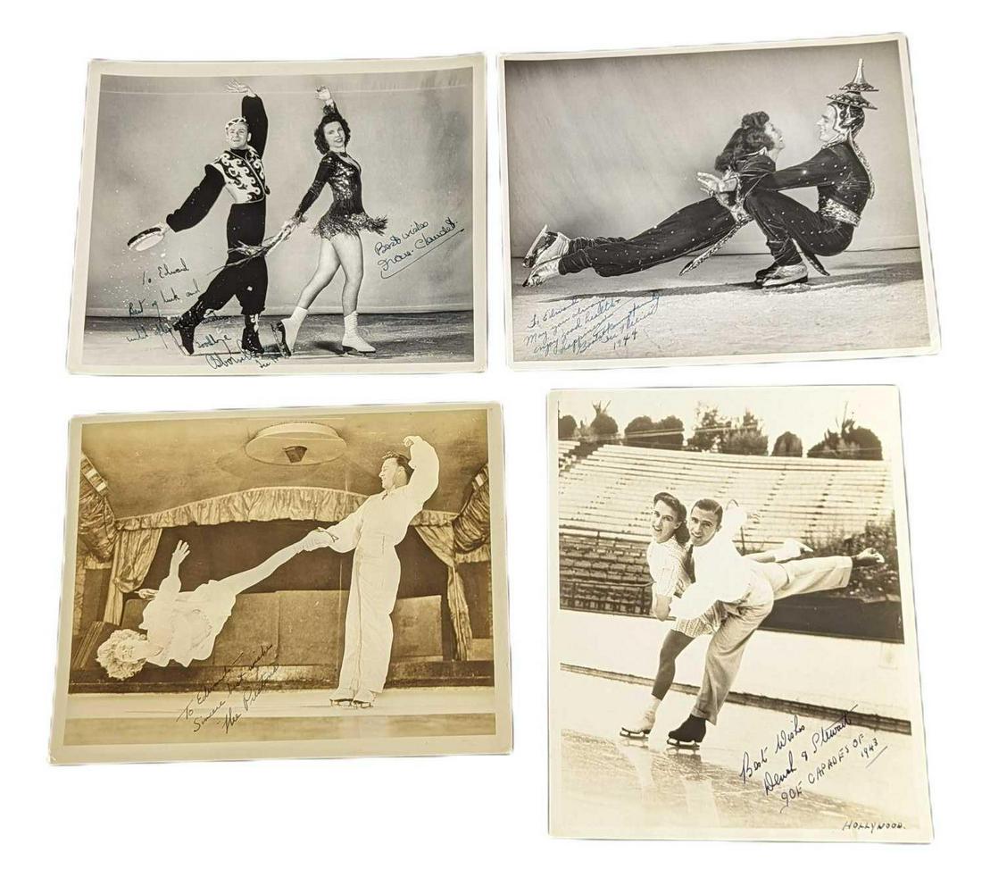 Four Vintage Ice Skaters Autographed Photos: This lot consists of: (1) "The Prestons". (1) "Rosemary Stewart & Partner". (1) Grace Claudia & Unknown. (1) Ronnie & Boots Robert. The photos are approx 8" x 10" and together they weigh 0.10lb. The p