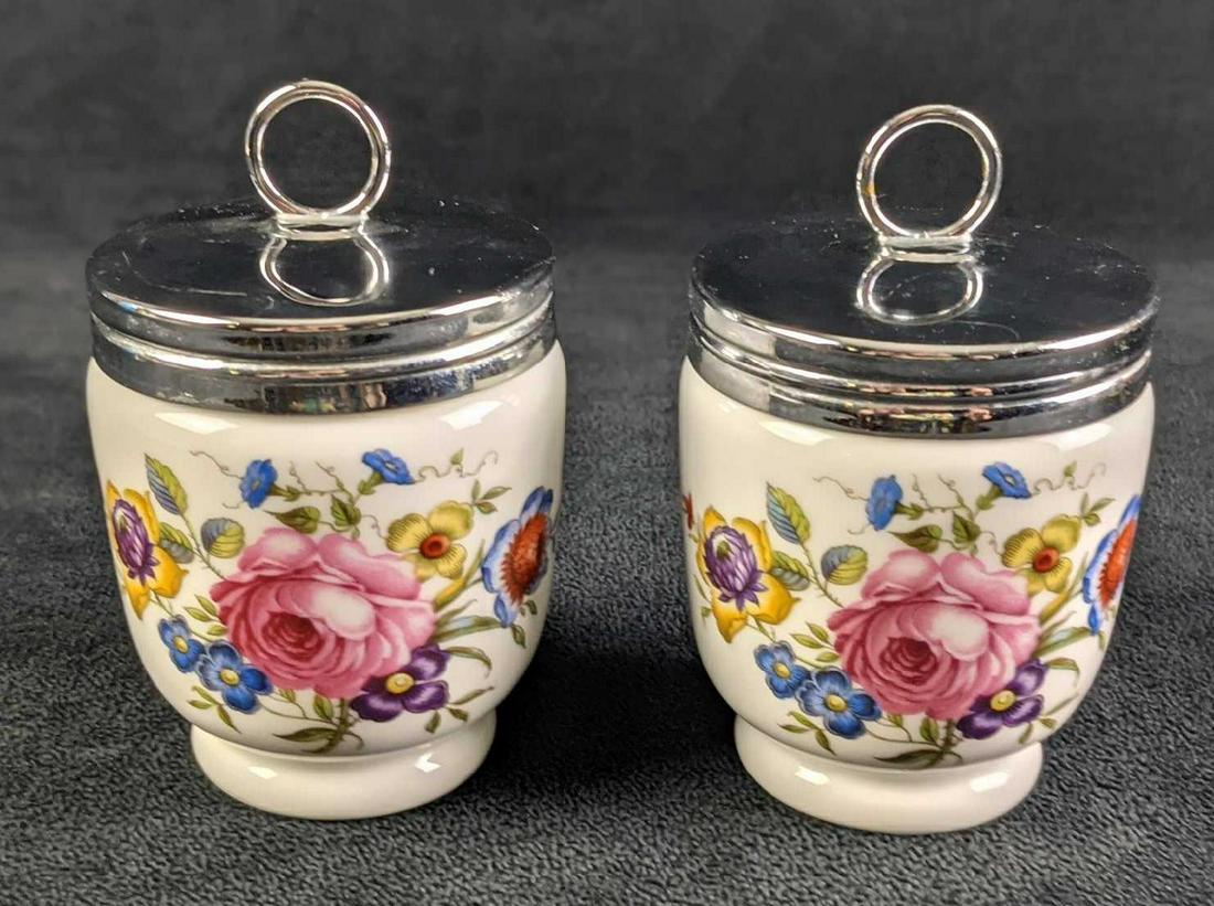 Two Vintage Royal Worcester Porcelain Egg Coddlers Flowers (1 of 8)