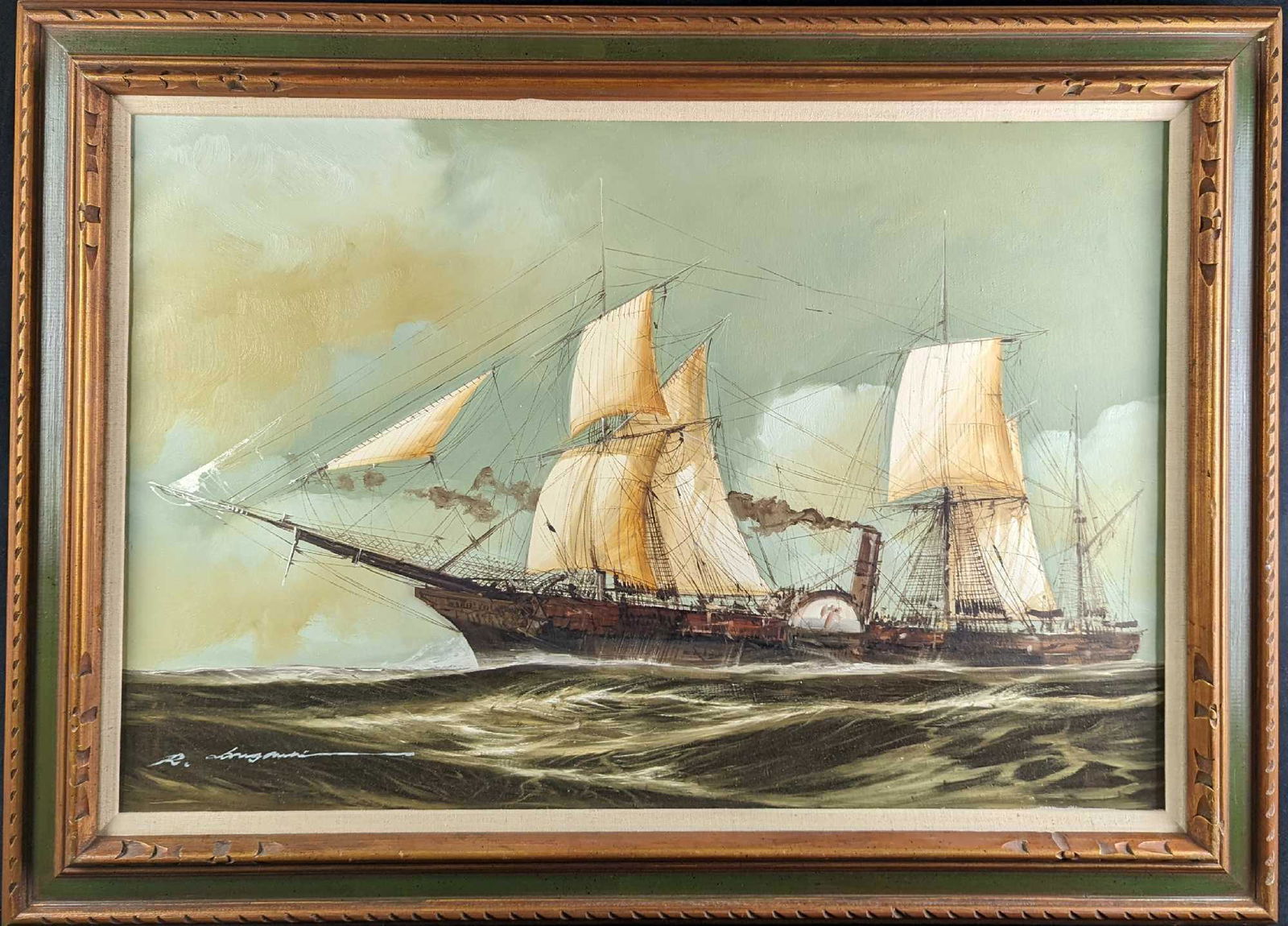 JB Vintage Framed Oil Canvas Steam Ship Renato Longanesi (1 of 8)