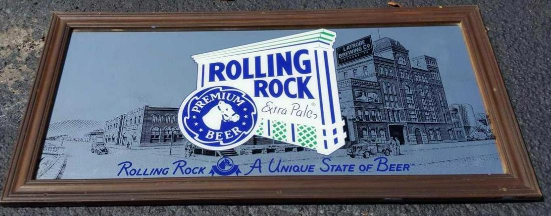 Large Rolling Rock Framed Mirror Bar Sign (1 of 9)