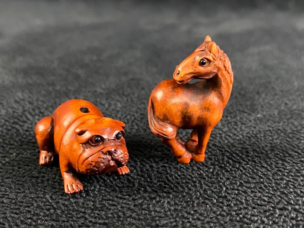 Boxwood Ojime Beads - Dog & Horse (1 of 4)
