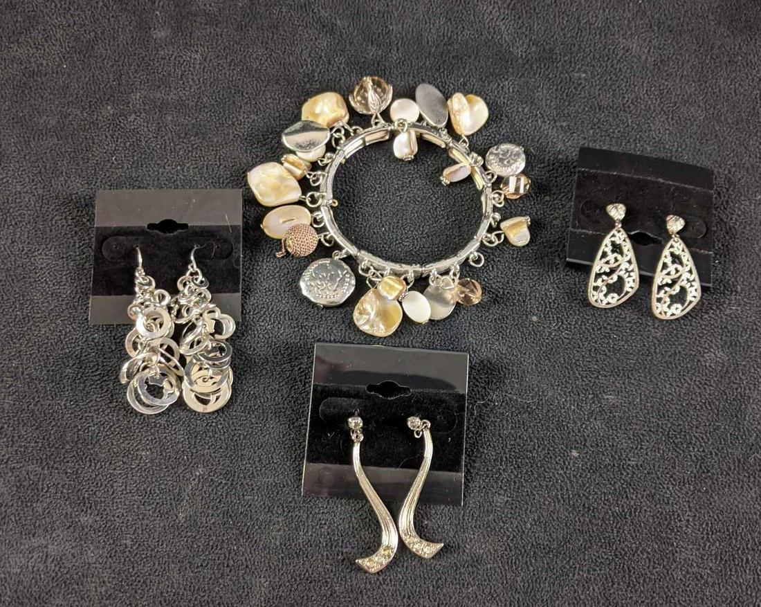 Bracelet with Three Pairs Silver Colored Earrings (1 of 5)