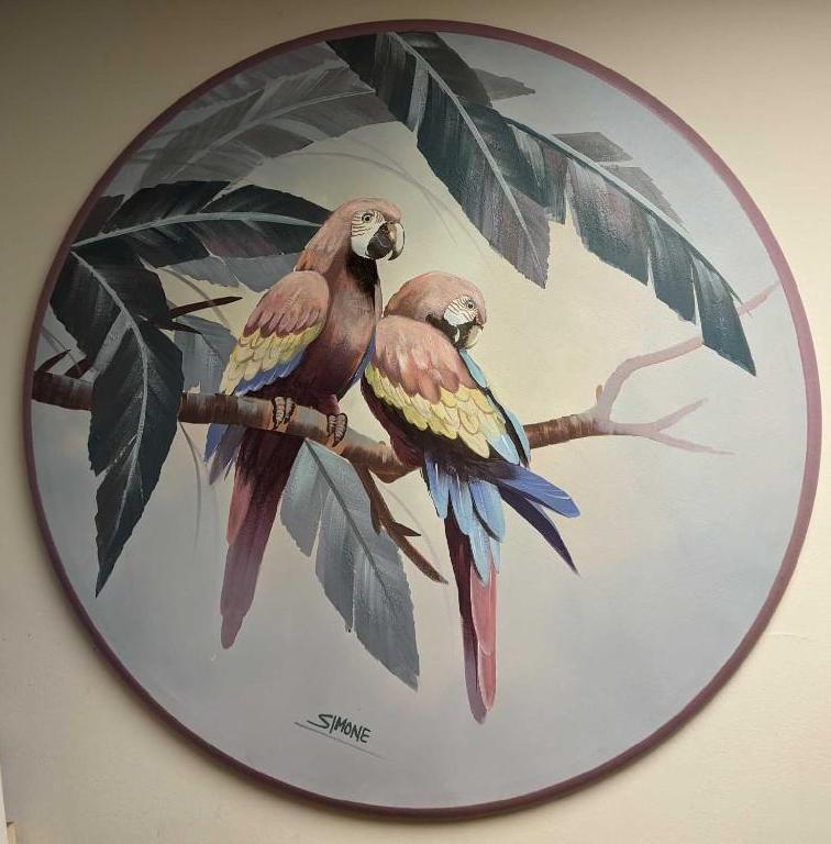 Original Round Acyrlic On Canvas Two Parrots Simone (1 of 7)