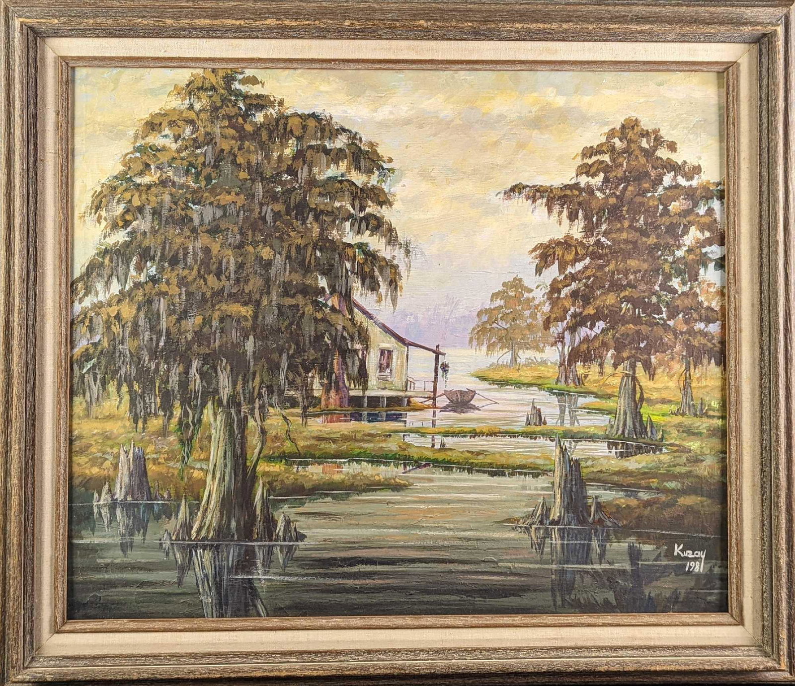 Vintage Framed Original Acrylic On Canvas Of A Swamp Shack By Sevki Kuzay (1 of 5)