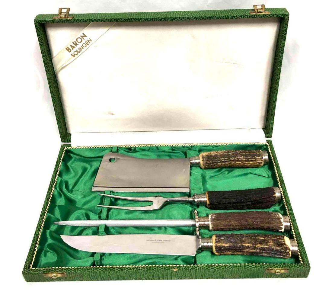 Baron Solingen Hand Carved Stag Handles 4 Piece Carving Set (1 of 11)
