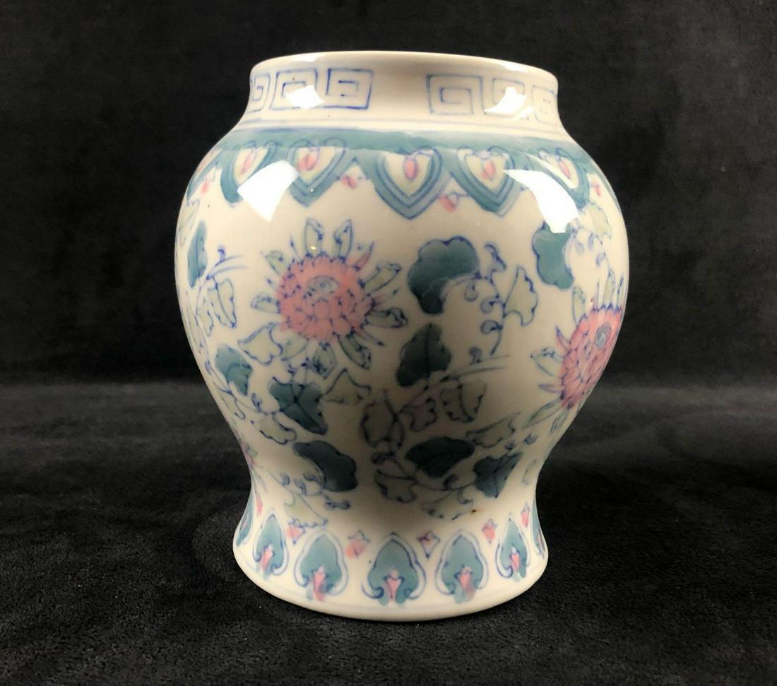 Vintage Porcelain Hand Painted Glazed Pink Turquoise Decor Vase (1 of 10)
