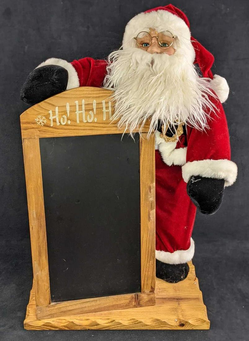 Dan Dee Christmas Santa Claus With Chalkboard: Dan Dee Christmas Santa Claus With Blackboard. Santa has a plush body with a resin head. Comes with a fun chalkboard. Please note, this does not come with chalk. Is approx 15" x 9 1/2" x 25" and it we