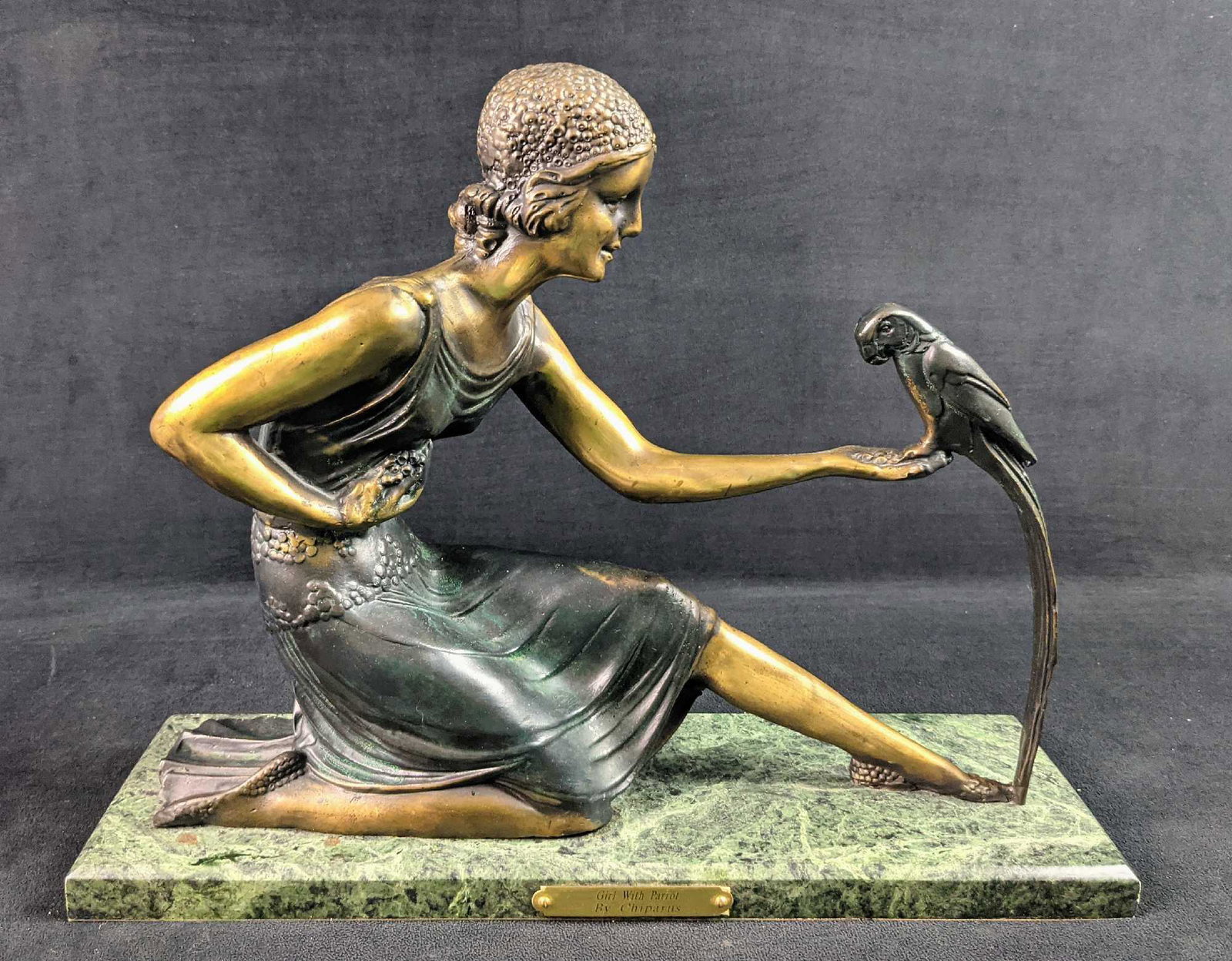 After Chiparus Woman W Parrot Bronze Sculpture X9 (1 of 10)