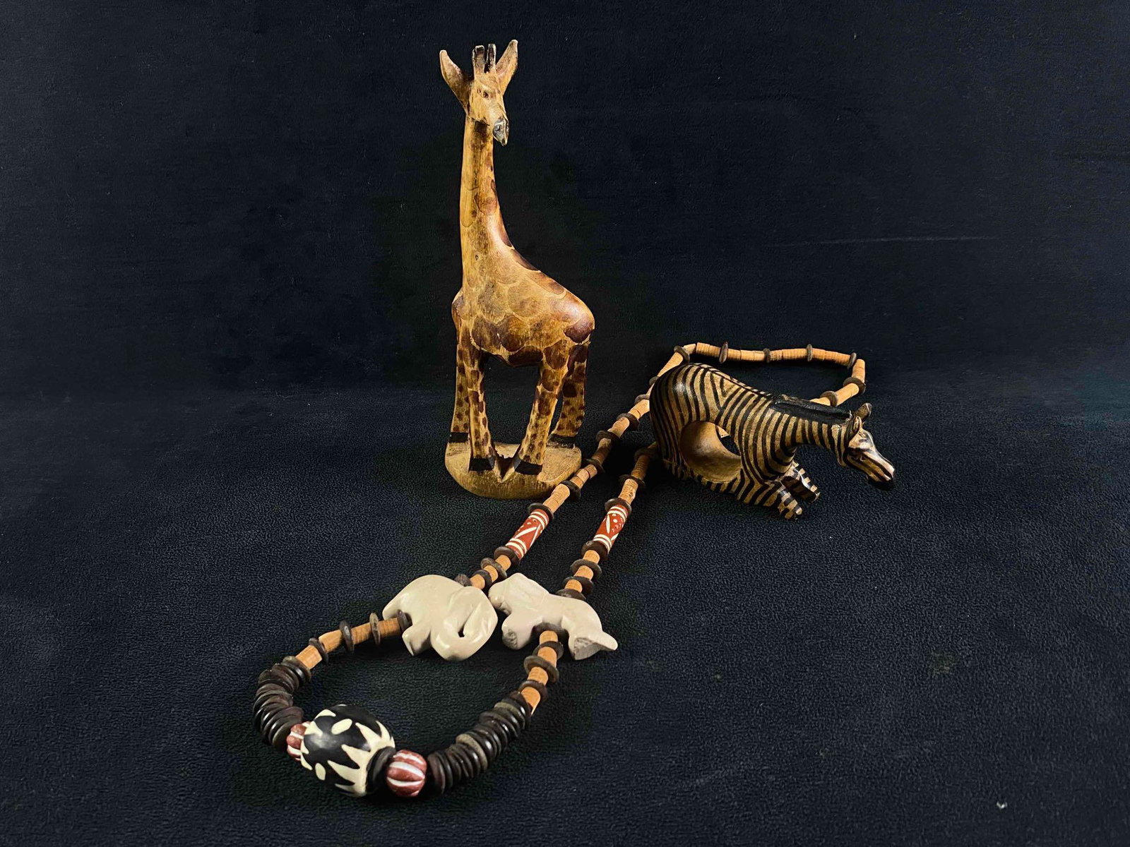 Vintage Africa Handmade Wooden Figures & Necklace (1 of 9)