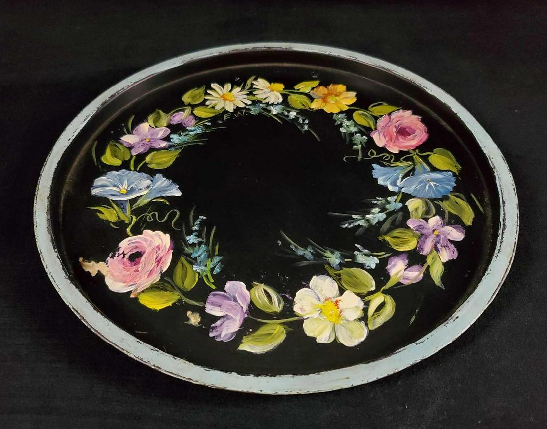 Hand Painted Metal Platter Tray By EW (1 of 6)
