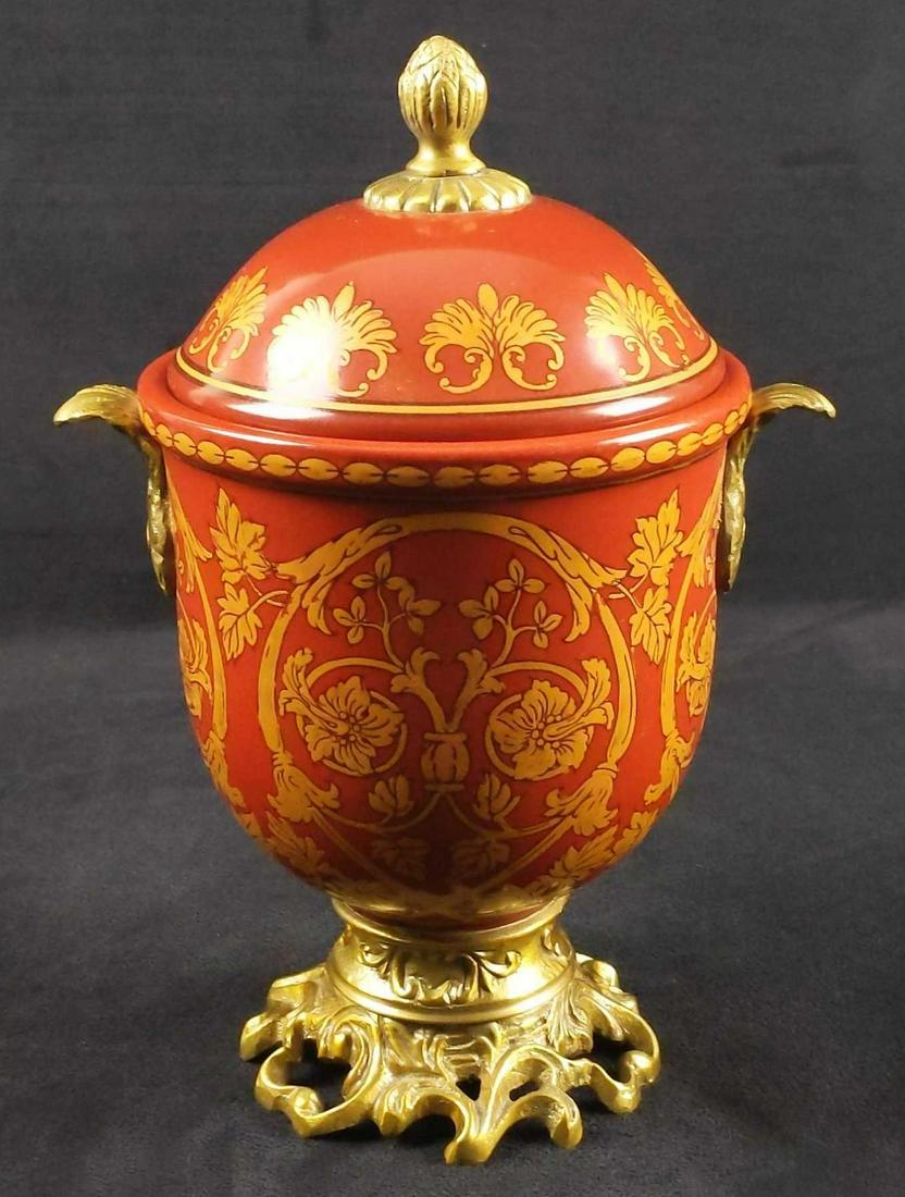 Ceramic Urn Vase With Brass Handles Feet Top (1 of 8)