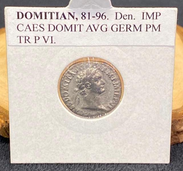 Roman Denarius Domitian 448: Ancient Roman denarius Domitian 448 Date Range: 86 AD Material: Silver Obverse: IMP CAES DOMIT AVG GERM P M TR P VI Reverse: IMP XII COS XII CENS P P P Mint: Rome