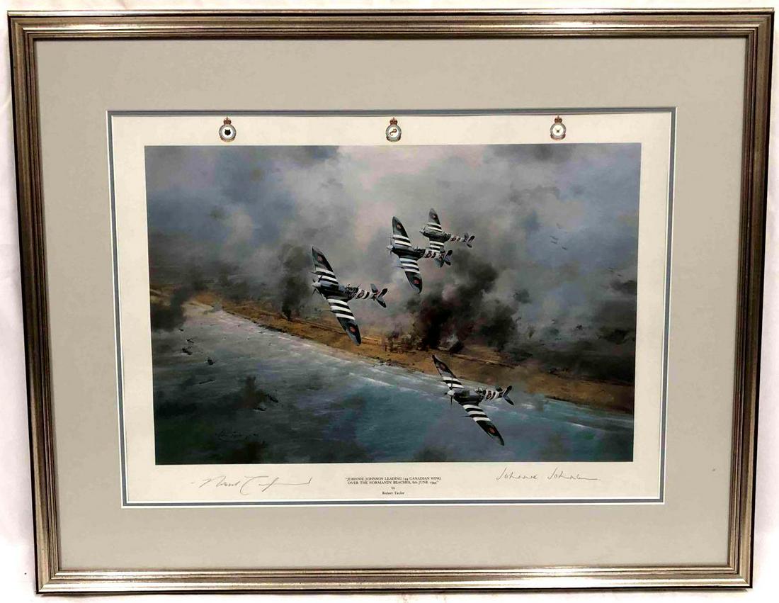 Signed Print "Johnnie Johnson Leading 144 Canadian Wing Over The Normandy Beaches" By Robert Taylor (1 of 7)