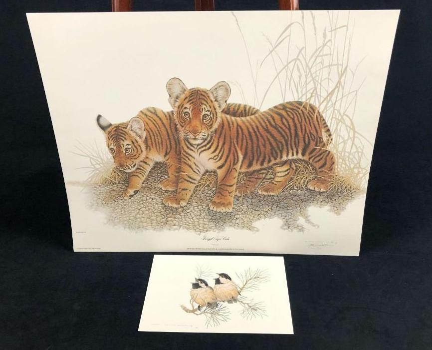 Vintage Wildlife Artist Jim Oliver "Bengal Tiger Cubs " Signed Embossed Lithograph Print & Bonus (1 of 12)