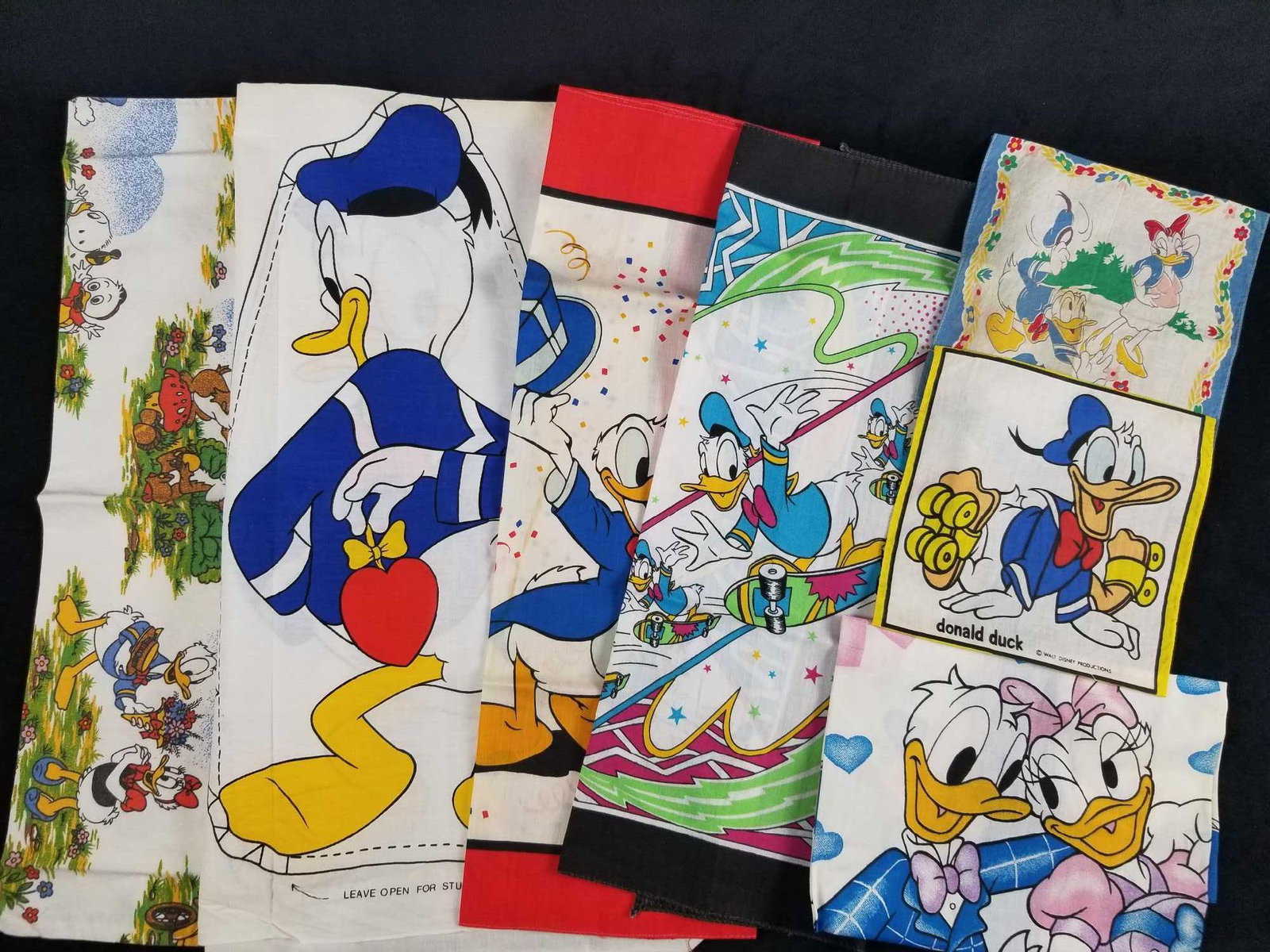 Lot of 6 Vintage Fabric Donald Duck Daisy Scrooge Goofy Huey Dewey Louie Handkerchief Pillow Panel (1 of 9)