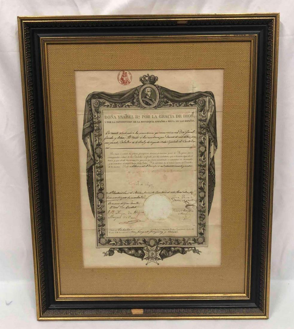 Certificate The Royal & Distinguished Order Of Charles III Signed By Queen Isabella II Of Spain 1854 (1 of 10)