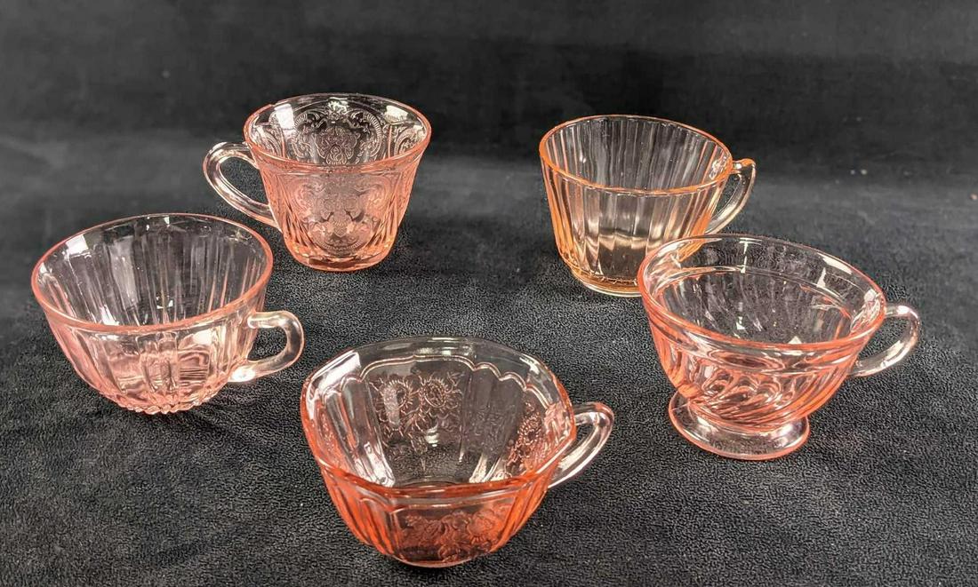 Five Vintage Pink Depression Glass Tea Cups (1 of 9)