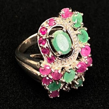 Sterling Ruby Emerald Ring: DETAILS: Metal - 925 Sterling Silver Color - silver Tested - Yes S