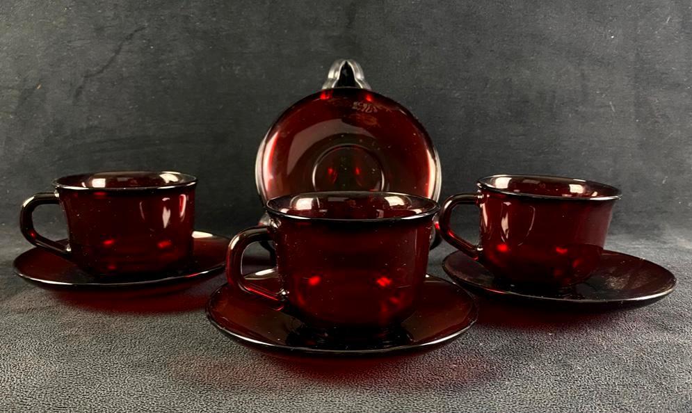 Vintage Ruby Cup and Saucer Set (Arcoroc) (1 of 6)