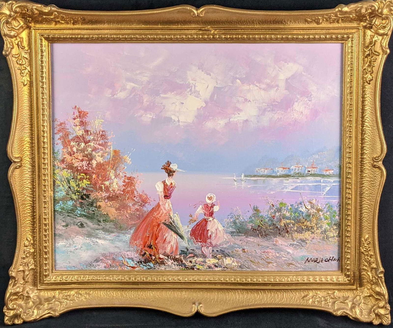 Framed Vintage Marie Charlot Oil On Canvas Girls By The Lake (1 of 8)