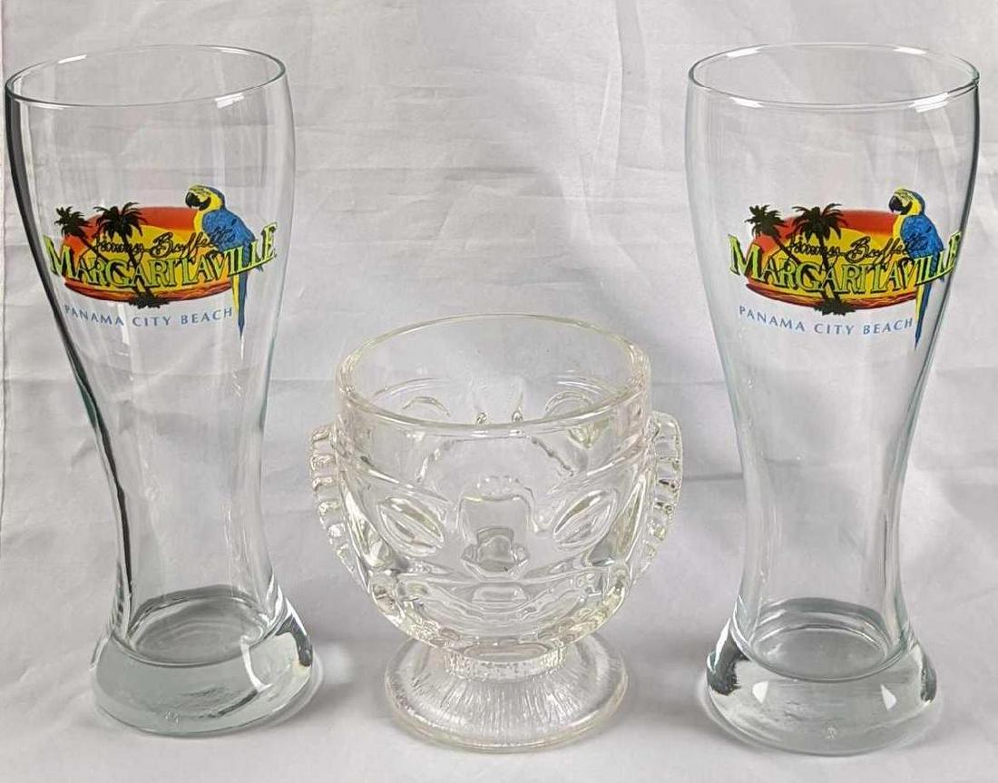 2 Margaritaville Pilsner Glasses & Tiki Faced Mug (1 of 9)