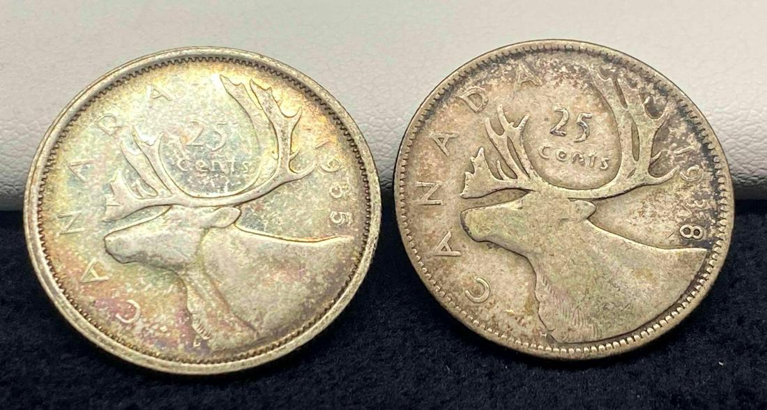 Lot Of Two Canadian Silver Quarters 1938 1955 (1 of 2)