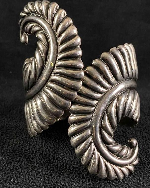 Vintage Taxco Sterling Hinged Adjustable Leaf Cuff (1 of 7)