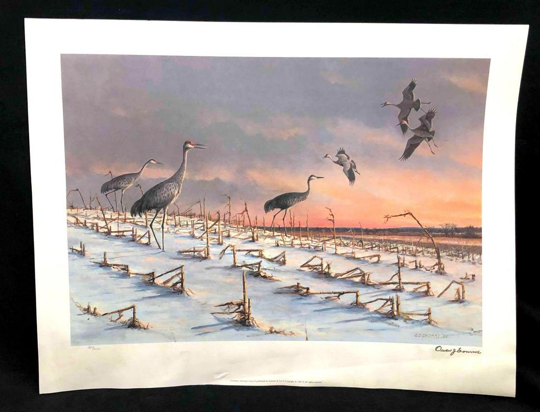 Signed & Numbered Print Of "Christmas Morning Cranes" By Owen J. Gromme With Personalized Note: This lot contains a signed & numbered print of "Christmas Morning Cranes" by Owen J. Gromme. This print is #427 of #2500. Published by Stanton and Lee copyright 1991. The print is approx 2