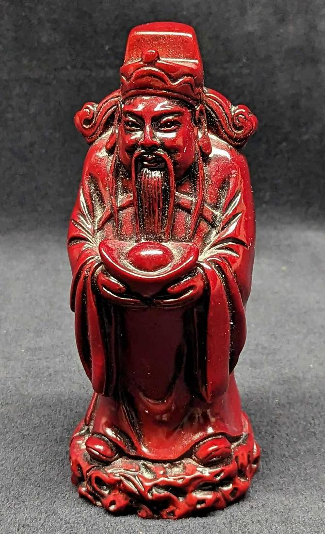 Feng Shui Luk Star God Red Stone Resin Figurine: Luk deity carries the Ru Yi or gold ingot to symbolize power, authority, and wealth. He ensures your career success and enhanced income luck and authority. The figurine is approx 2 1/2" x 2 1/2