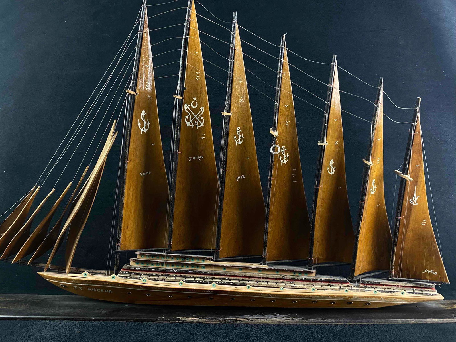 Vintage 1972 Ayhan Boat Shop Sinop Turkey Original Windjammer Sailboat Model (1 of 18)